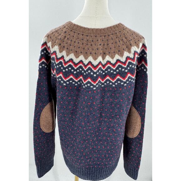 Fjallraven Women's Ovik 100% Wool Fair Isle Sweater Blue Brown Cabincore XL - Picture 5 of 13